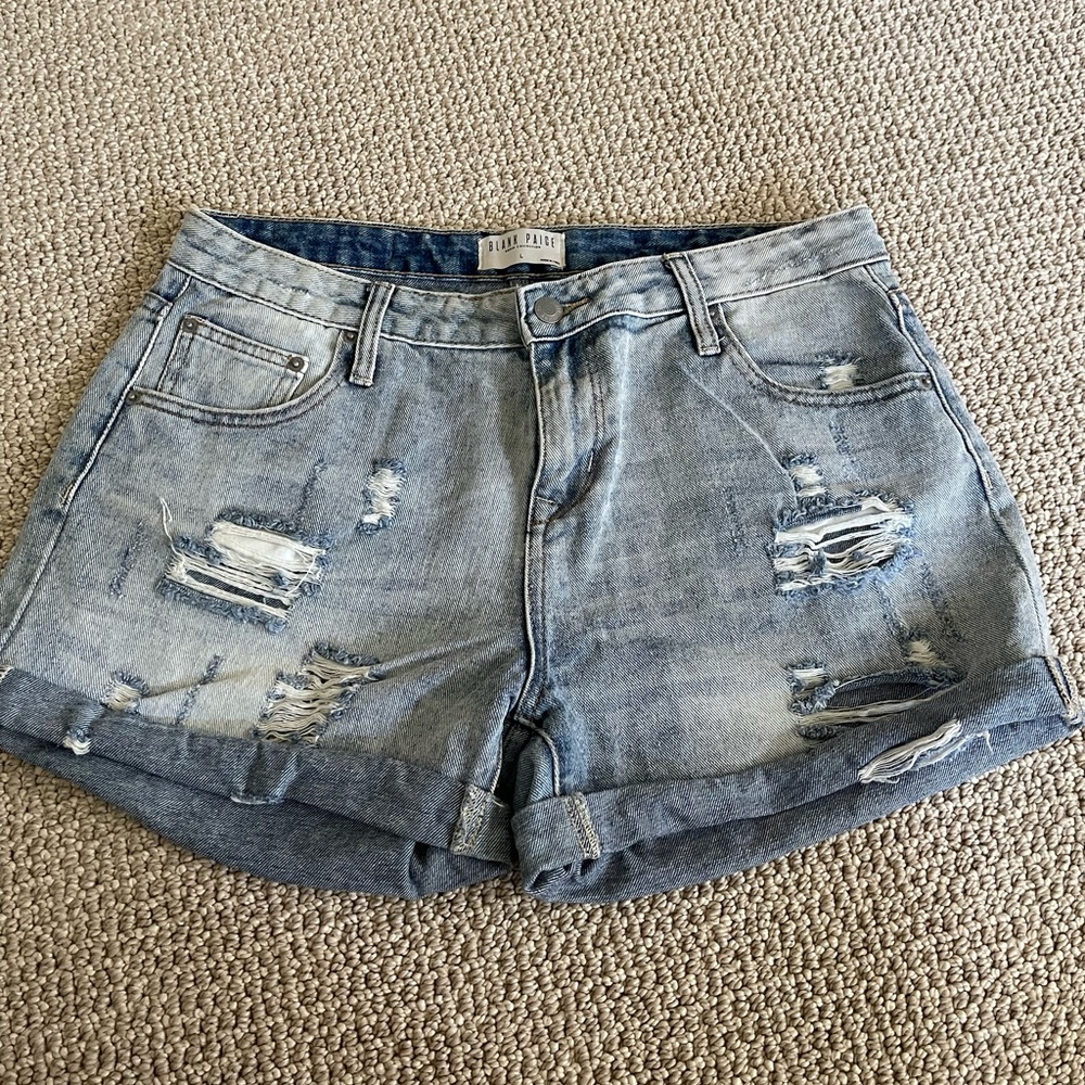 Trendy Light Blue Distressed Jean Shorts